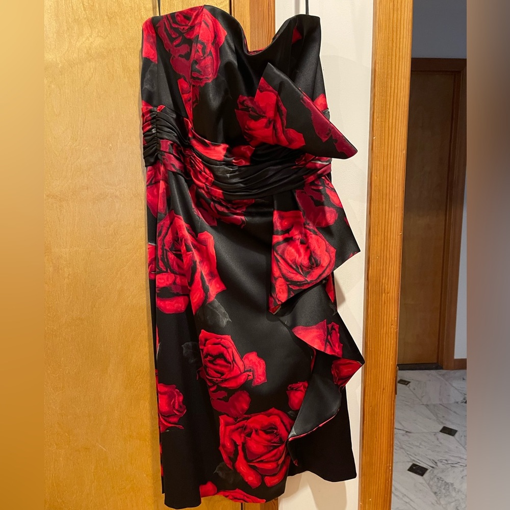 White House Black Market Black and Red roses dress